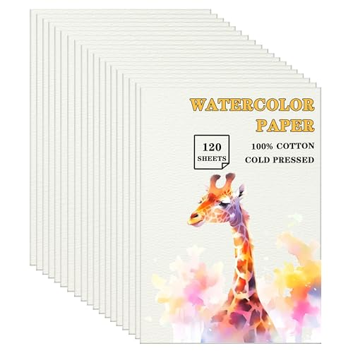 Silunkia 120 Sheets 100% Cotton Watercolor Paper 9 x 12 for Painting 140lb - size: 9 x 12