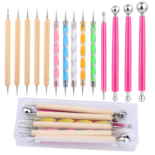 LOKUNN 14 PCS Dotting Tools Ball Styluses Dotting Tools for Painting | Embossing Tools, Ball End Dot Art Tools, Dot Painting Tools, Pottery Clay Modeling Embossing Nail Art Mandala Tools - size: 14 PCS PINK
