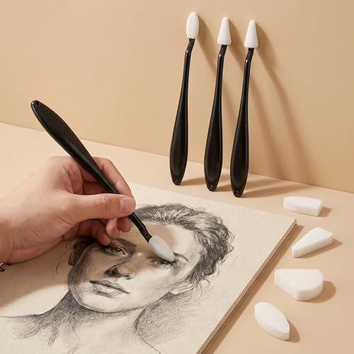 4Pcs Paper Art Blending Stumps, Oil Pastel Tools, Oil Pastel Blender Stump and 40 Pcs Blending Sponge Wipers, Sketch Drawing Tools Ideal for Highlighting, Shadowing, and Correcting Drawing