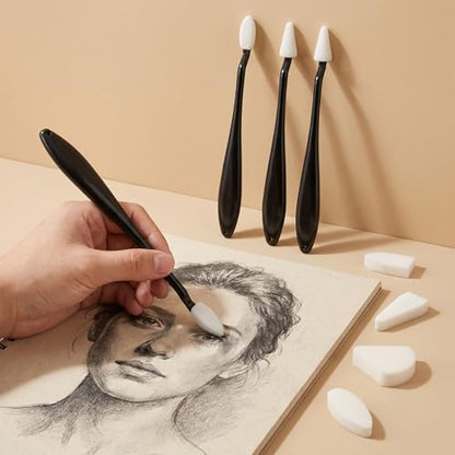 4Pcs Paper Art Blending Stumps, Oil Pastel Tools, Oil Pastel Blender Stump and 40 Pcs Blending Sponge Wipers, Sketch Drawing Tools Ideal for Highlighting, Shadowing, and Correcting Drawing