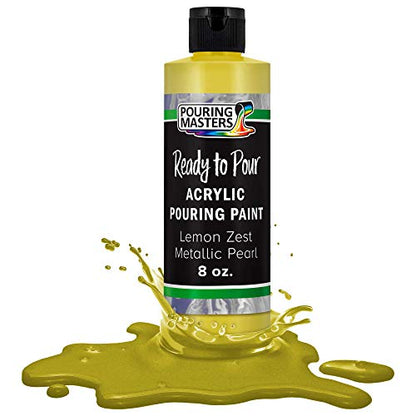 Pouring Masters Lemon Zest Metallic Pearl Ready to Pour Acrylic Pouring Paint - Premium 8-Ounce Pre-Mixed Fluid Acrylic Paint - Fluid Art Supplies for Canvas, Wood, Paper, Tile & Rocks - color: Lemon Zest Metallic Pearl, size: 8 Fl Oz (Pack of 1)