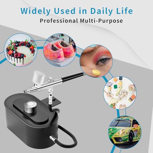 Airbrush Kit 0.3/0.5mm Nozzle/Sets,Kit with Air Compressor High Pressure Air Brush,Nail Airbrush,Ideal for Nails Art,Makeup,T-Shirt Painting,Cake ecorating DIY Model Crafting(Black) - color: black