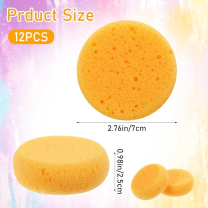 Qianyu 12 PCS Pottery Sponges Elasticity Clay Sponges Round Cleaning Sponge Water Absorption Soap Sponges Soft Yellow Artists Sponge for Kitchen Shoes Leather Care Painting