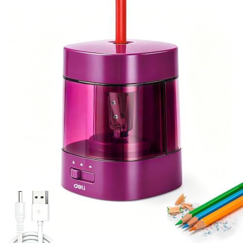 Deli Electric Pencil Sharpener, Automatic Pencil Sharpeners, Deep Pink | Suitable for No.2 Pencils Colored Pencils, USB & Battery Operated Pencil Sharpener for School, Home, Office, Classroom - color: Deep Pink