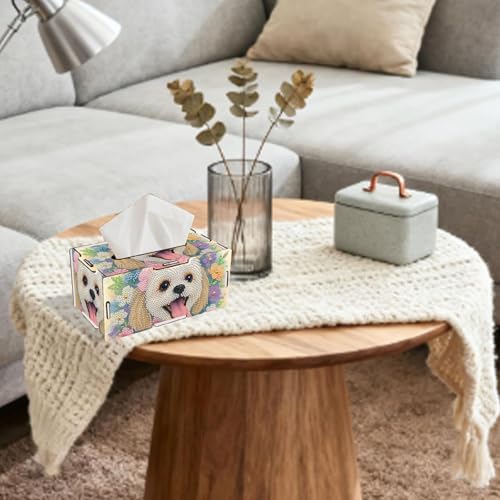 LSQFS DIY Diamond Art Tissue Box Kit,Handmade Art Gift for Adults - color: Dog