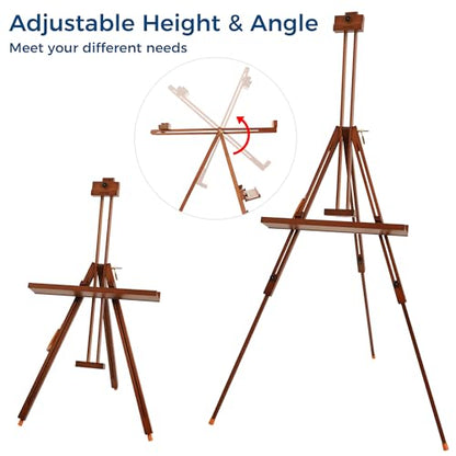VISWIN Portable Easel for Painting with Bag, Tilting Flat & Adjustable Beech Wood Art Easel Stand, Holds Canvas up to 44", Tripod Field Easel for Adults, Artists, Beginners - Walnut Brown - color: Walnut Brown
