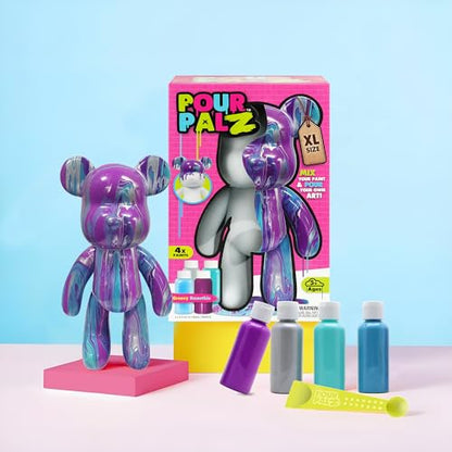Pour Palz DIY Paint Pouring Kit – 1 XL Bear Figurine, 4 Acrylic Pour Paints, Mixing Cups & Tools, Create Unique Marbled Art, Fun Hands-On Craft Kit for Kids & Adults, Groovy Smoothie, Ages 5+ - color: Groovy Smoothie