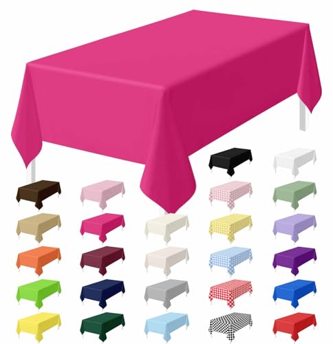 HEIPINIUYE 2 Pack Hot Pink Tablecloth Disposable 54 x 108 Inch Hot Pink Plastic Table Cloth Disposable Waterproof Rectangle Table Cover for Party Birthday Camping Picnic Tablecloths - color: Hot Pink Rectangle Tablecloth, size: 2 Pack