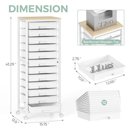 SYKIARIOL Rolling Cart with 12 Drawers,White - color: White, size: 12 Drawers