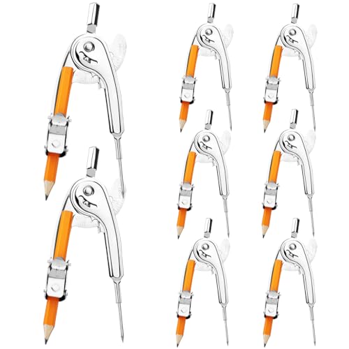 SAYAYA 8 Pieces Compass for Geometry with Pencil, Metal Geometry Drawing Tool Compass for Math Student Classroom School Office Woodworking Art Drawing - color: 8 Pack