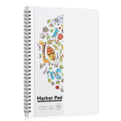 7.6 × 10In Marker Sketchbook, 200gsm Double-Sided Bleedproof Marker Paper | 30 Sheets Acid-Free Smooth Paper, Spiral Bound & Tear Line, Lays Flat for Markers, Pens - size: 7.6×10 Inch (1 pack)