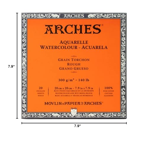 Arches Watercolor Paper Block, Rough, 7.9" x 7.9", 140 pound - size: 7.9"x7.9", style: Rough