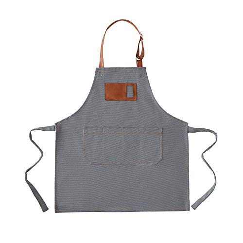 Canvas Aprons for Kids, Childrens Aprons with 4 Pockets and Card Slot Pocket for Painting Crafting Kitchen - color: Gray