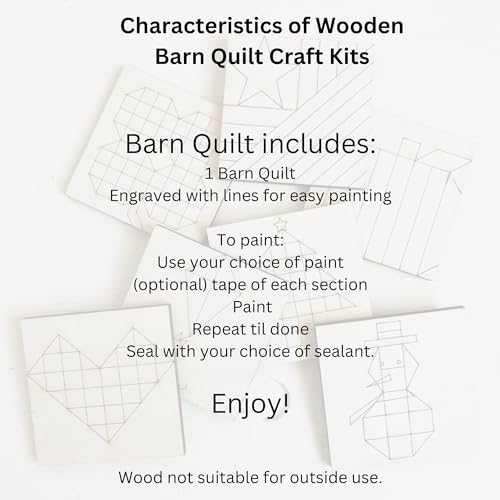 4 Mini Barn Quilt Kits, 6 Inch | Butterfly, Patch Star, Dresden, Starburst | Four 6-inch unfinished quilt blocks with laser-scored designs for painting, craft parties, gifts and a 12-inch wall collage. - size: 6 inches (set of 4), style: Butterfly, Patchw