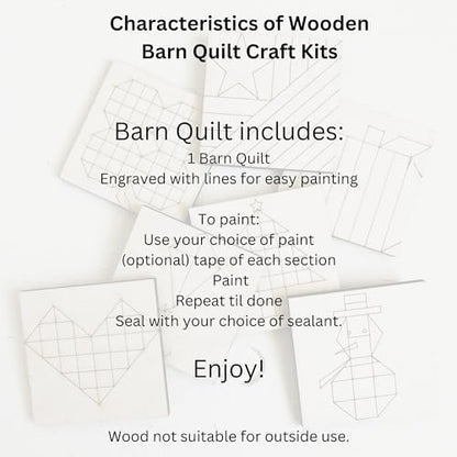 4 Mini Barn Quilt Kits, 6 Inch | Butterfly, Patch Star, Dresden, Starburst | Four 6-inch unfinished quilt blocks with laser-scored designs for painting, craft parties, gifts and a 12-inch wall collage. - size: 6 inches (set of 4), style: Butterfly, Patchw