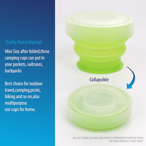 Deke Home - 2 Pack Silicone Collapsible Travel Cups with Lids – Portable, Food Grade Camping Mugs for Outdoor, Hiking, Camping, Backpacking, and Travel