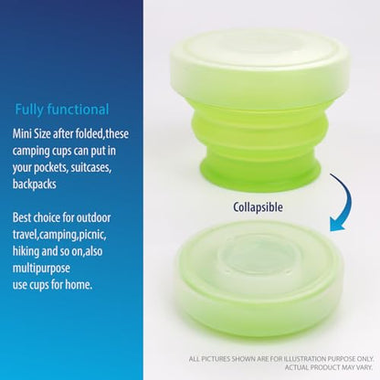 Deke Home - 2 Pack Silicone Collapsible Travel Cups with Lids – Portable, Food Grade Camping Mugs for Outdoor, Hiking, Camping, Backpacking, and Travel