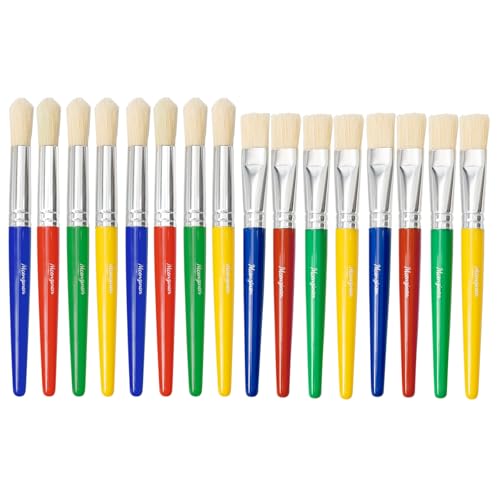 Kids Paint Brushes Set, 16 Pack Brushes for Children and School | Washable Round & Flat Art Brushes Perfect for School Painting & Home Crafts - size: 16PCS