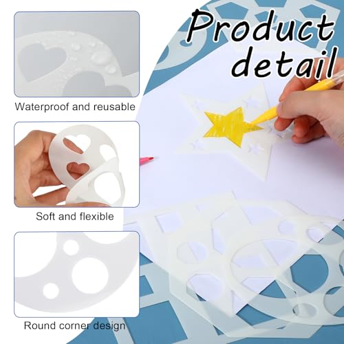 12 Pcs Drawing Stencil Geometric Stencils Circle Square Heart Star Template Set for Painting Basic Shape Tracing Simple Drawing Stencils for Classroom Painting DIY Craft (9x9 Inches) - size: Large