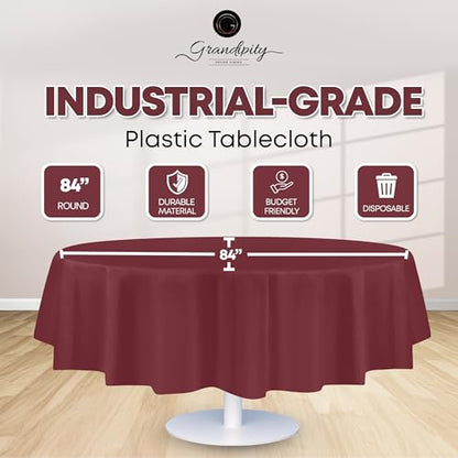 Grandipity Burgundy Plastic Table Cloth Disposable (6 Pk) 84in Round Tablecloth Premium Party Table Cloths Disposable - Perfect Table Cloth Round Cover for Any Table Up to 6 Feet - color: Burgundy, size: 84 inches Round
