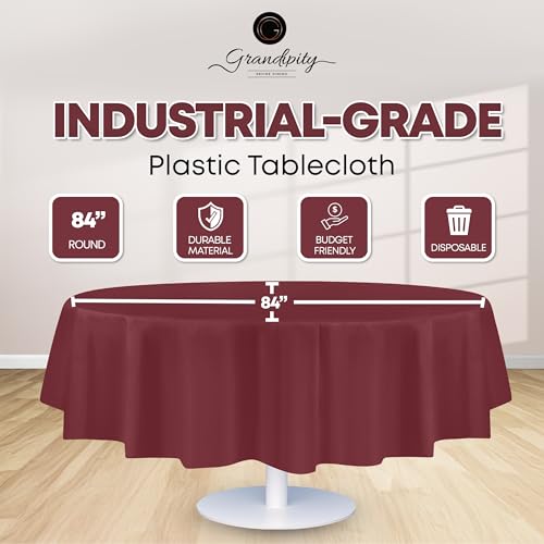 Plastic Table Cloth Disposable 6 Pack 84 Inches Round Table Cloths - color: Burgundy, size: 84 inches Round (Pack of 4)