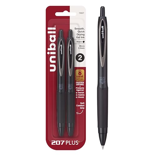 uniball™ 207 Plus+ Gel Pens, Black Ink, 0.5mm Micro Point, 2 Count