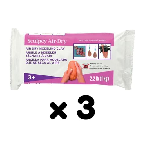Sculpey Air-Dry, Premium Air Dry Clay, Terra Cotta, No Baking Required, 2.2 lb. (1 kg), Pack of 3, 6.6 lbs. Total - color: Terra Cotta, 3-Pack