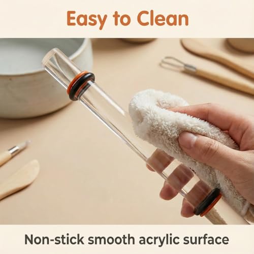 Polymer Clay Tools, 2Pcs Clay Rolling Pin with Thickness Rings, Clear Acrylic Roller for DIY Pottery Craft Modeling Shaping Handmade Art Supplies