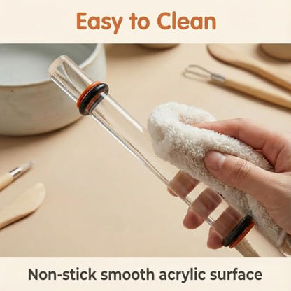 Polymer Clay Tools, 2Pcs Clay Rolling Pin with Thickness Rings, Clear Acrylic Roller for DIY Pottery Craft Modeling Shaping Handmade Art Supplies