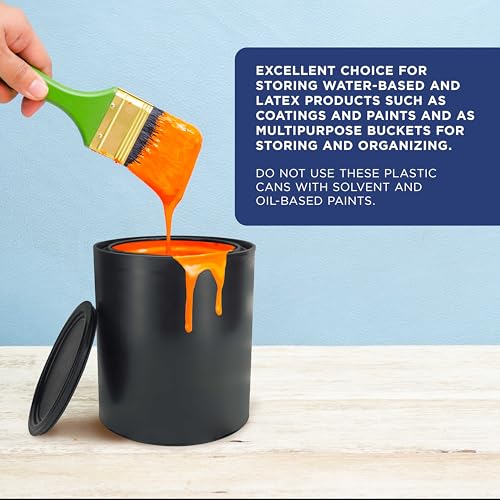 Master Elite 1 Quart Empty Plastic Paint Can Bucket, Pack of 4 - Triple Lock Airtight Lid Seal, 32 fl. oz. All-Plastic Coating Storage Container Can - Pail Handle, Dent & Rust Proof, Odor Resistant - size: Quart