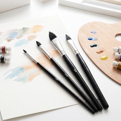 4PCS Cat Tongue Watercolor Brushes, Oval Wash Paint Brushes, Pointed Oval Paintbrush, Cat's Tongue Paint Brush for Watercolor Acrylic Ink Gouache Painting (1/8", 1/4", 3/8", 1/2")