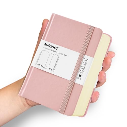 Mifuner Small Rectangle 3.5x5.5 200 Sheets 105gsm Mini Notebooks Blank Pages Sketchbooks Pocket Paint Writing Diary Memo PU Leather Cover Pink - color: 105gsm-PU Cover-Pink