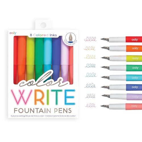 Ooly Color Write Fountain Pens, Pack of 8, Colored Ink | Fine Tip for Calligraphy Drawing and Hand Lettering, Refillable Colored Ink Cartridges, School Supplies - style: 1. Multicolor Pens (8 Pens)