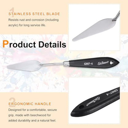 HARFINGTON Palette Knife Painting Tool 8.46" Stainless Steel Pointed Blade Spatula Painting Pallet Knife with Hole Design Beech Wood Handle for Oil Acrylic Canvas, Black/Silver - size: 8.46" x 2.64" x 0.83"