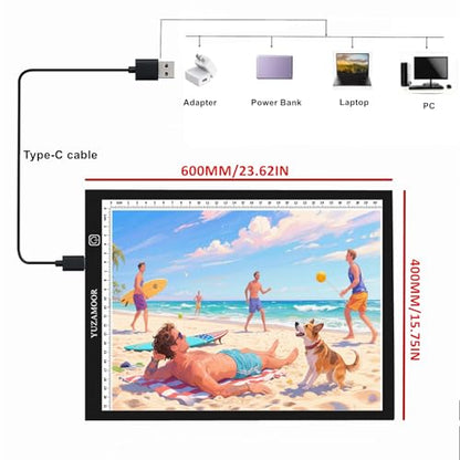 A2 Premium LED Light Board for Diamond Art Painting & Tracing, USB-Powered with 3 Brightness Levels, Upgrade Eye-Protection Design for Vinyl Weeding, Sketching with Clips - No Mesh No Dot - size: A2 (Premium)