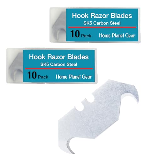 Hook Blade Utility Knife Hooked Razor Blades - Two Packs of 10 Each Super Sharp Refill Blades in Convenient Storage Box - Heavy Duty SK5 Replacement Blades for Carpet, Roofing Blade Knife, Box Cutter - color: Hook, size: 20 Blades
