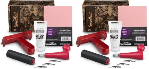 Speedball Block Printing Fabric Starter Kit, 7 Pieces – Includes Ink, Hard Brayer, Lino Handle and Cutters, Speedy-Carve Relief Carving Rubber (Pack of 2) - size: 7 Piece Fabric Kit (Pack of 2)