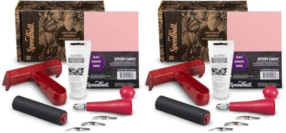 Speedball Block Printing Fabric Starter Kit, 7 Pieces – Includes Ink, Hard Brayer, Lino Handle and Cutters, Speedy-Carve Relief Carving Rubber (Pack of 2) - size: 7 Piece Fabric Kit (Pack of 2)