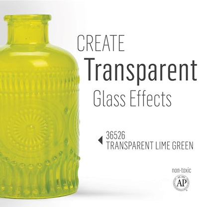 FolkArt Murano Transparent Acrylic Glass Paint, Lime Green, Perfect for Indoor and Outdoor Arts and Crafts Projects, 2 fl oz, 36526 - color: Transparent Lime Green, style: Transparent