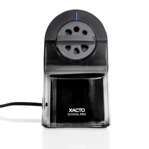 X-ACTO Pencil Sharpener, School Pro Electric Sharpener, Black, With Six Size Dial, XL Shavings Bin - Heavy Duty, Classroom Supplies