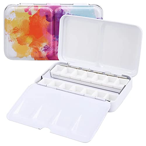 Empty Watercolor Palette, Empty Watercolor Tin with Fold Out Palette, Small Colorful Watercolor Tray Palette with 14 Empty Half Pans for Plein Air Painting and Sketching - color: Colorful, size: 14 Empty Half Pans