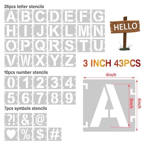 3 Inch Letter Stencils,43Pcs Reusable Letter Stencils for Painting - size: 3 inch