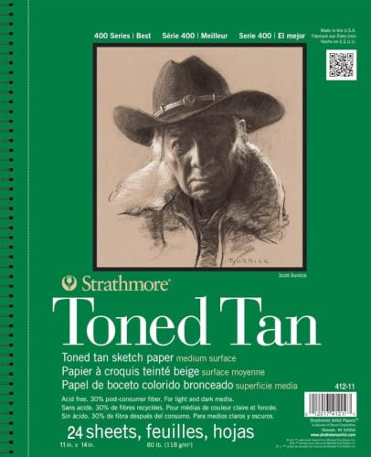 Strathmore 400 Series Wire Bound Toned Sketch Pad, 80 lb. Paper, 11 X 14 inches, Tan, 50 Sheets (412-11) (Pack of 12) - size: 11x14 (Pack of 12)