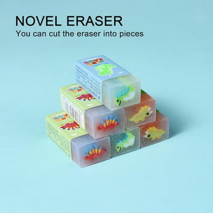 HILAZA 18Pcs Cute Dinosaur Erasers for Kids Bulk, Kawaii Fun Pencil Jelly Erasers for School Classroom Supplies Prize Gifts Party Favors - style: DINOSAUR