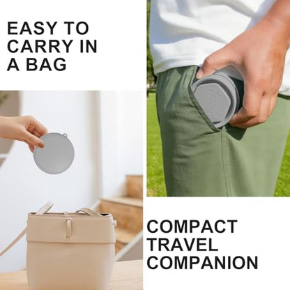 Collapsible Cup with Lid - 6oz Mini Silicone Folding Travel Cup with Steel Rim - BPA Free Small Portable Pocket Cup for Camping, Hiking, Kids, Mouthwash & Pills (Elegant gray) - color: Elegant Gray