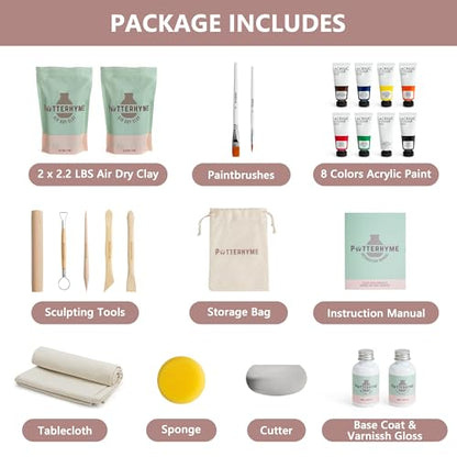 Air Dry Clay Kit for Adults - Complete Pottery Starter Set with Tools
