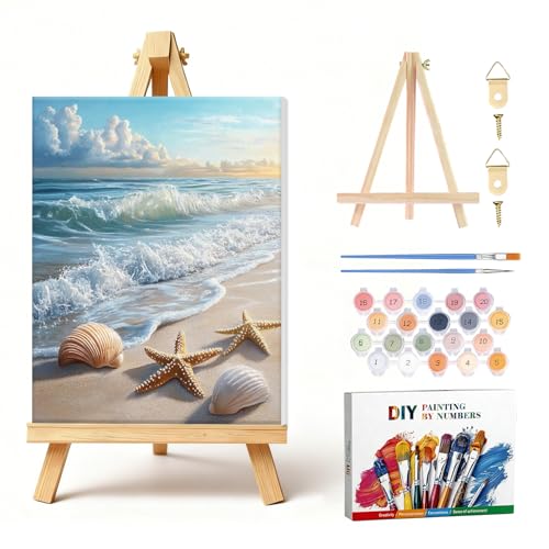 Amaieuin Beach Paint by Numbers with Frame Easel,Paint by Number Adult,Beach Adult Paint by Numbers for Home Wall Art Decor 12x8in - color: Beach(Frame), size: 12x8in