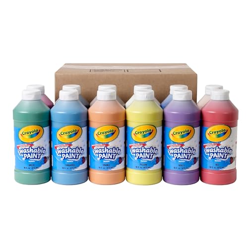 Crayola Washable Paint (12ct), Teacher Classroom Must Haves, Wishlist Essentials, Bulk Paint Set for Kids Art Projects, 16 Oz, Nontoxic Craft Supplies, Ages 3+ - size: 192 Fl Oz (Pack of 1), style: Washable Paints