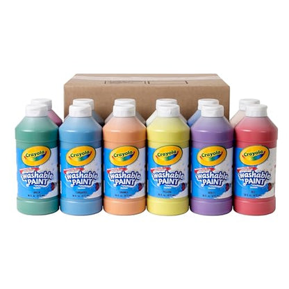 Crayola Washable Paint (12ct), Teacher Classroom Must Haves, Wishlist Essentials, Bulk Paint Set for Kids Art Projects, 16 Oz, Nontoxic Craft Supplies, Ages 3+ - size: 192 Fl Oz (Pack of 1), style: Washable Paints