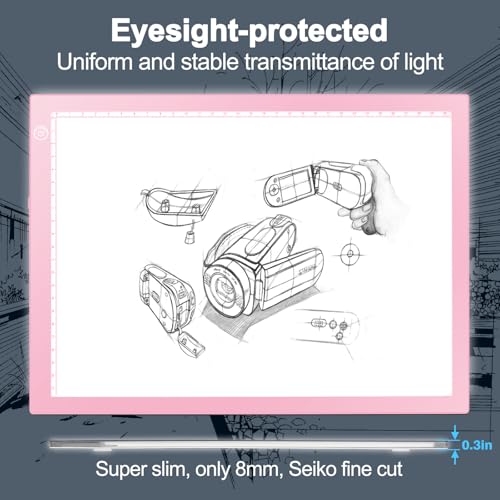 Rechargeable Tracing Light Box, LED Drawing Board for Kids Birthday Gift - color: PINK, size: 10" x 15"
